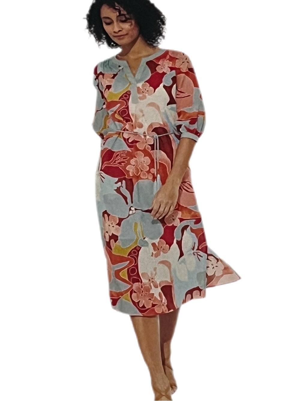 E3 by Etcetera Cotton Lawn Tropical Floral Print Shift Dress - Belt Not Included
